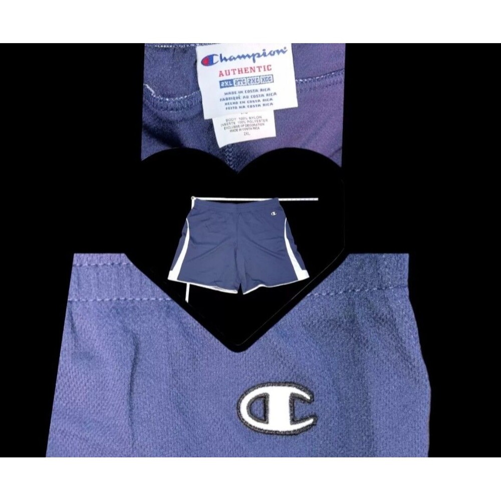 Vintage Champion Authentic Logo Nylon Mesh Gym Shorts Navy Blue White 2XL XXL